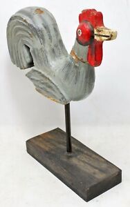 Hand Carved Hard Wood Rooster Figurine Statue Rustic Hand Painted