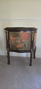 Antique French Louis Xv Marble Top Locking Cabinet With Decorative Scenes
