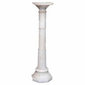 Antique Neoclassical Carved Alabaster Sculpture Pedestal Rope Twist Form 1890