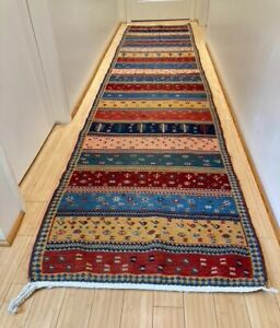 Vintage Gabbeh Soumak Hall Runner Carpet 2 8 X 12 8 