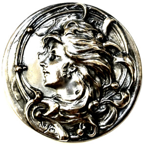Huge Extra Large Art Nouveau Woman S Head Silver Button