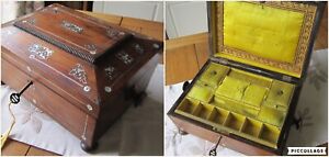 Antique Regency Rosewood Sewing Box With Mother Of Pearl Marquetry