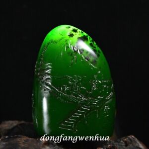 Green Tianhuang Shoushan Stone Jade House Tree Moon Beast Seal Signet Q56