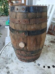 Wooden Barrel Vintage Primitive Rustic 13 25 X 11 Whisky Banded Old Keg Small