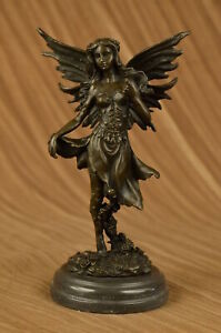 Art Nouveau Style Bronze Fairy Woman Statue On Marble Bass Bronze Sculpture Nr