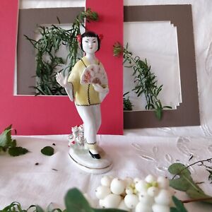 Dancing Chinese Girl With Fan Antique Lomonosov Porcelain Figurine 1950s