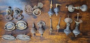 Antique Mixed Lot Of Drawer Pulls Brass Cast Iron Etc 