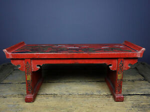 Old Tibetan Wooden Body Lacquerware With Colored Paintings Upright Table