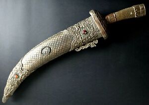 Large Old Tibetan Chinese Sword 40 Inche Ceremonial Stone Turquoize Dragon Tibet