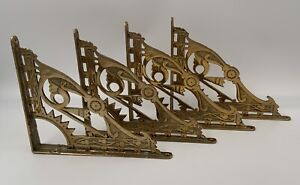Art Deco Era Solid Brass Shelf Brackets Set Of 4 Large Intricate Detail