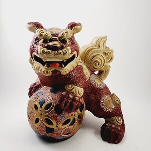 Vintage 8 5 Japan Kutani Shishi Foo Lion Dog Temple Guard Statue Open Mouth