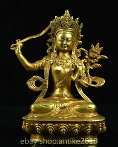 8 Old Chinese Copper Gild Buddhism Wenshu Manjushri Buddha Statue