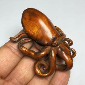 Art Deco Lovely Netsuke Chinese Boxwood Handwork Octopus Statue Tea Pet Fengshui
