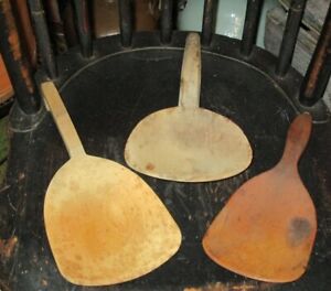 3 Antique 1800s Wood Butter Paddle Primitive Wooden Scoops Treen Ware 10 Hooks