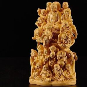 Wood Carving Eighteen Arhats Buddha Statue Pure Solid Wood Carving