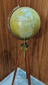 12 Nautical World Map Globe Ornament With Floor Stand Wooden Tripod Decor