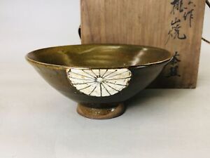 Y5860 Chawan Seto Ware Signed Box Japan Antique Tea Ceremony Pottery Vintage