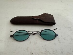 Antique Blue Tinted Oval Lens Spectacles Glasses W Case