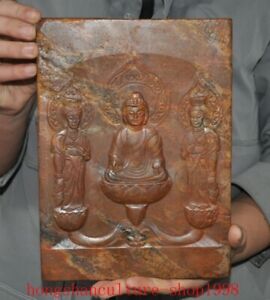 10 Rare Tibet Old Jade Carved Shakyamuni Sakyamuni Shakya Mani Buddha Bi Statue
