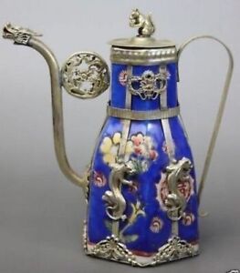 Chinese Blue Porcelain Dragon Leopard Tea Pot