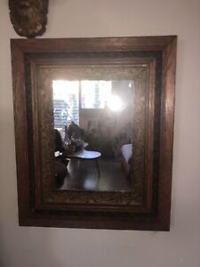 Antique Arts Crafts Mission Style Wood Mirror Doweled 
