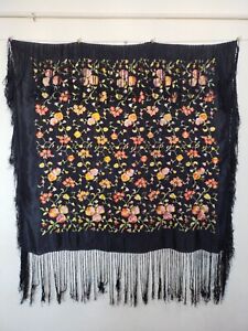 Vintage Gorgeous Floral Chinese Silk Embroidery Piano Shawl Fringes Item888
