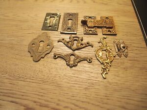 Vintage Antique Lot Of 6 Bronze Brass Keyhole Escutcheons Eastlake Door Clasp