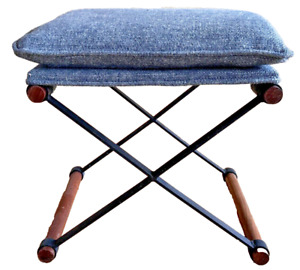 Cleo Baldon Wrought Iron Terra X Base Wood Stool Bench Chair Table Vtg Mcm Old