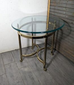 Vintage La Barge Oval Glass Brass End Table Flame Risers Hollywood Regency B
