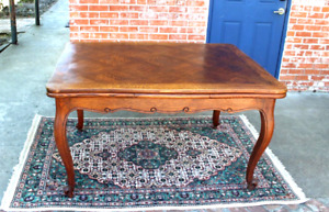 French Antique Oak Wood Louis Xv Draw Leaf Dining Room Table
