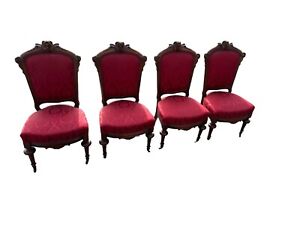 Set Of 4 Rennisance Revival Victorian Carved Walnut Chairs Parlor 1870 Clean