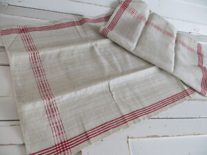 Antique Handwoven Stripe Linen Towel Red Stripes Monogram Aw German Table Cloth