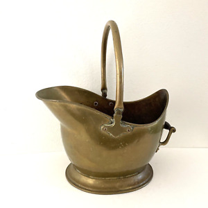 Large Vintage Brass Coal Ash Scuttle Pail Fireplace Bucket W Handles