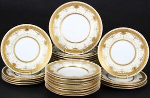 Service For 8 Of Antique Minton For Tiffany Gilded Medallion Plates Gilt Gold