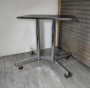Vintage Mid Century Modern Industrial Chrome Metal Rolling Table Base Stand