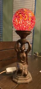 Antique Egyptian Revival Lamp With Rare Czech End Of Day Shade