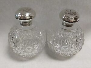 Pair Of 1905 Henry Matthews Cherub Sterling Silver Cut Glass Perfume Bottles