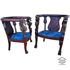 Antique Chinese Dragon Chairs Asian Pair