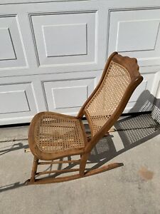 Antique Rocker Cane Back Rocking Chair Mid Century Modern Wood