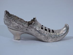 Antique Shoe Figural Lady S Slipper W Elf Toe English Sterling Silver