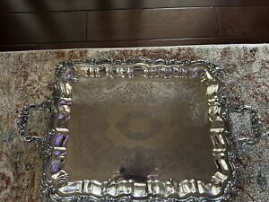 Vintage Sheridan Silver Co Butlers Footed Handled Tray Silverplated 19 X 15 