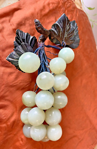 Vtg Chinese Alabaster Marble Hand Carved Stone Jade Grape Cluster With 18 Grapes