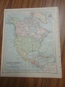 Nice Color Political Map Of North America Printed 1896 By American Book Co 