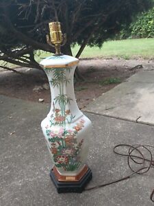 Vintage Chinese Porcelain Vase Lamp Hand Painted Flowers With Marking 23 Read