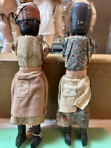 Primitive Handmade Handcraved African American Wooden Dolls Repair Rare