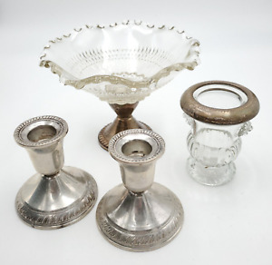 Vtg Lot 4 Sterling Silver Weighted Candlestick Holder Compote Duchin Creation