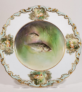 Antique English Hammersley Hand Painted Fish Plate W Roses Artist Signed Plate B