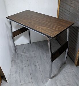 Vintage Mid Century Modern Industrial Chrome Metal Formica Writing Desk Table