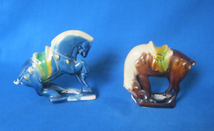 Set Of 2 Vintage Style Chinese Tang Dynasty Drip Glaze Ceramic War Horses 3 