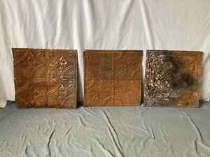 Lot Of 3 Antique Tin Ceiling 2 X 2 Shabby Tiles 24 Sq Chic Vtg Crafts 16 23a